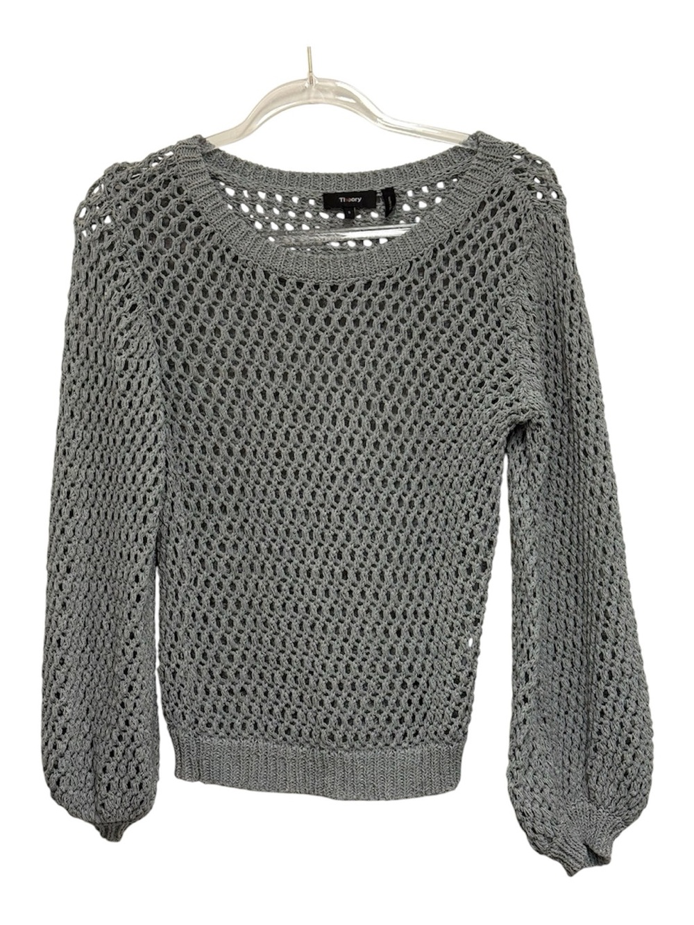 Theory Open-Knit Crewneck Sweater in Gray